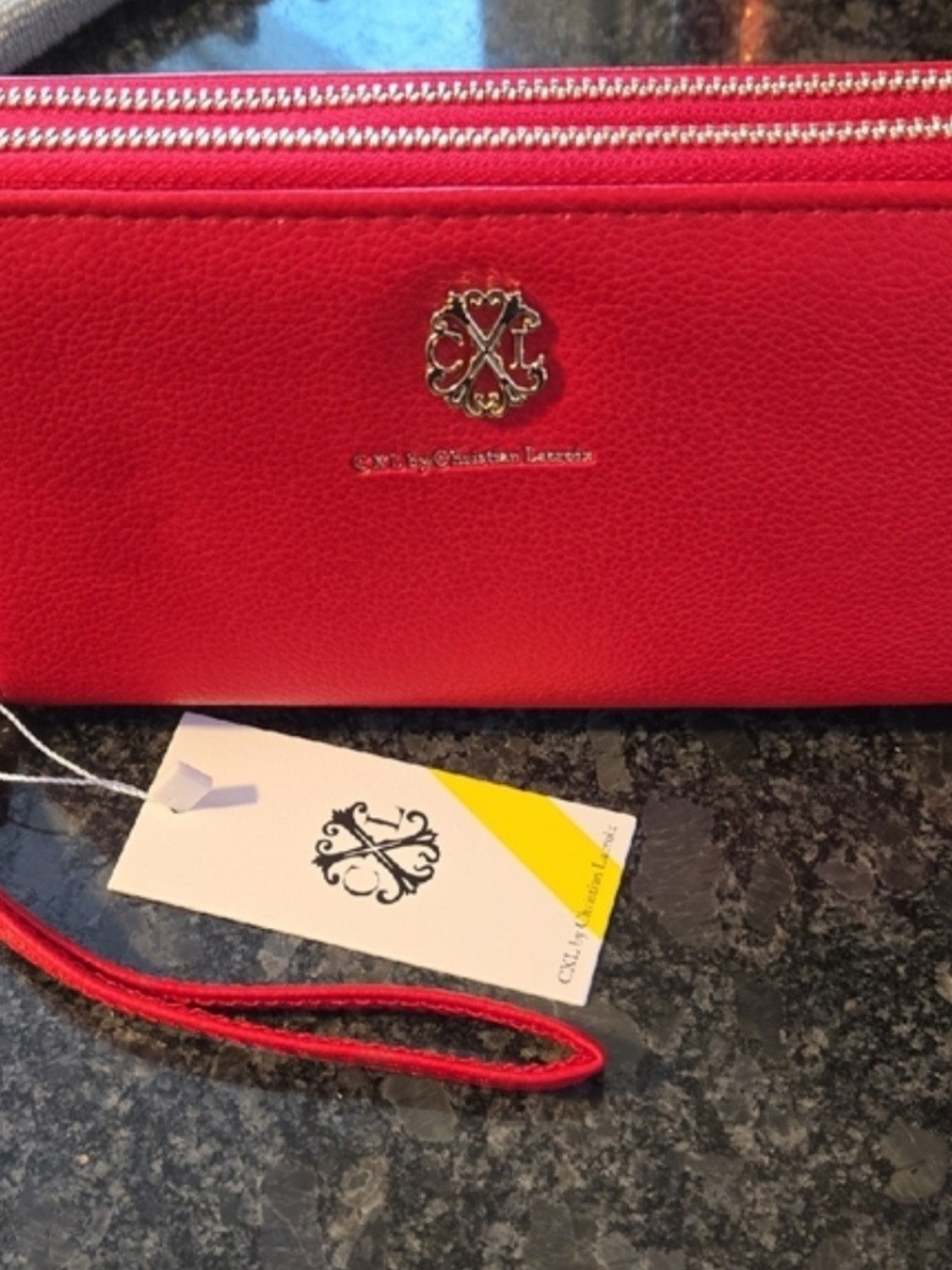 Christian Lacroix Red Zip-Top Wristlet with Gold Emblem